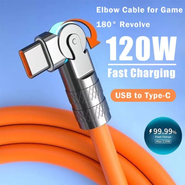 120 W 7A Snel Opladen USB Type C Kabel 180 Graden Rotatie Elleboog Kabel voor Game voor Xiaomi Redmi Honor telefoon Oplader USB C Kabel - AliExpress 202192403