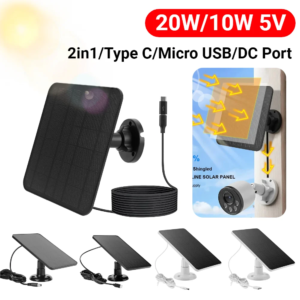 20/10W zonnepaneel Micro USB & USB-C-poort zonne-oplaadpaneel 9,8 ft oplaadkabel 360 ° Verstelbare montage voor beveiligingscamera - AliExpress 44
