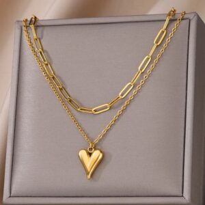 316L Rvs Multilayer Hart Ketting Voor Vrouwen Meisjes Goth Goud Kleur Sleutelbeen Keten Charm Choker Sieraden Verjaardagscadeau - AliExpress