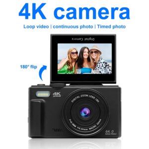 4K digitale camera voor fotografie en 18x digitale zoomcamera 64MP compacte vlogcamera 3 '' 180 ° Flip-scherm met flitser - AliExpress