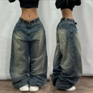 Amerikaanse modetrend effen kleur gewassen losse jeans dames straat Y2K nieuwe hiphop oversized wijde pijpen broek unisex dweilen jeans - AliExpress 200000345