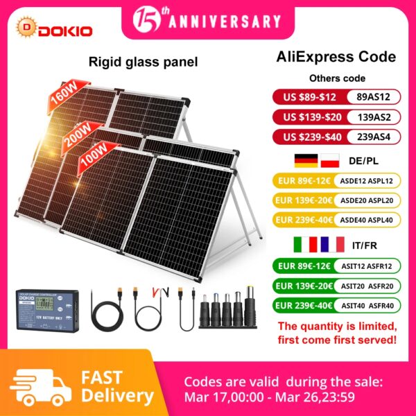 Dokio 100W 160W 200W Opvouwbare Zonnepaneel China 10A/20A 12V Controller Opvouwbare Zonnepaneel mobiele/System Charger Zonnepaneel - AliExpress 44