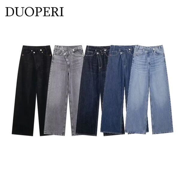 DUOPERI Damesmode Denim Effen Rechte Broek Jeans Hoge Taille Volledige Lengte Casual Vrouwelijke Chique Dame Broek - AliExpress