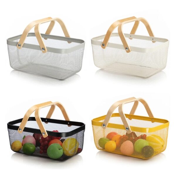 Fruitmandbak metaalgaas met dubbel houten handvat Keukenopbergorganisator - AliExpress 15