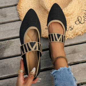 Gebreide platte damesschoenen met kleurblokken Chic ballerina's Casual gestreepte bandjes Loafers met puntige neus Dames - AliExpress 322