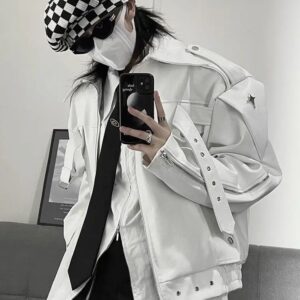 Gmiixder leren jas Amerikaanse retro high street witte jas heren lente herfst streetwear niche high-end motorjas - AliExpress 200000343