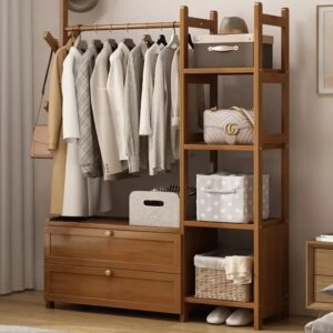 Houten staande kasten Thuis Open kast Scandinavische slaapkamermeubilair Opbergkast Kapstok Kledingorganisator met lade - AliExpress 1503