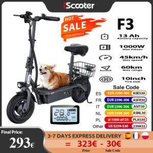 Iscooter F3 Elektrische Scooter 48V 1000W 45 Km/h Max Bereik 10 Inch Opvouwbare Lichtgewicht Volwassen Shopping Scooter Met Stoel En Mand - AliExpress 18
