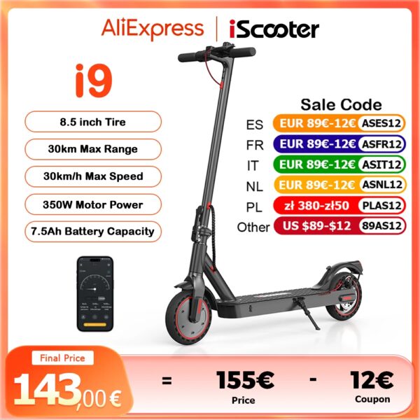 Iscooter I9 Elektrische Scooter 350W Scooter Voor Volwassenen 7.5ah 30 Km/h Opvouwbare Scooters 8.5 Inch Honingraat Band Scheper Electrico - AliExpress 18