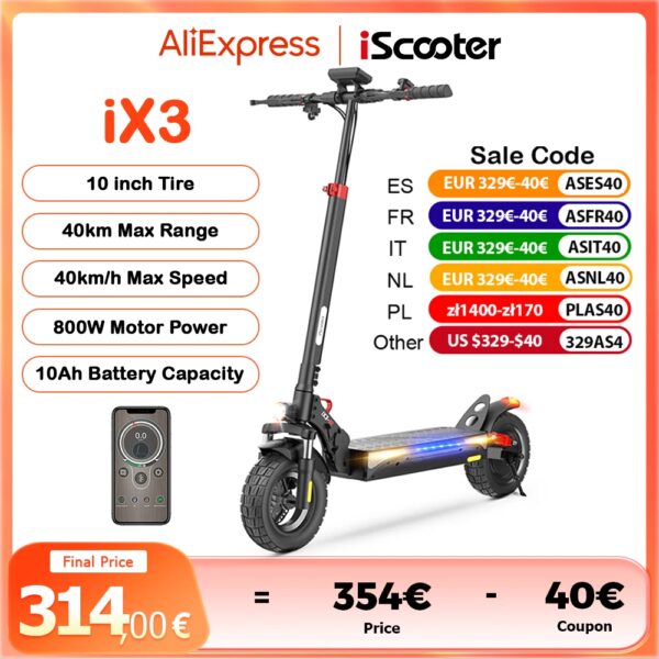 Iscooter Ix3 800W Krachtige Elektrische Scooter 40Km Bereik 10Inch Off-Road Band Elektrische Kick Scooter 10ah 40 Km/h Scooter Voor Volwassenen - AliExpress 18