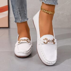 Lente Herfst Nieuwe Bonenschoenen Dames Ronde Kop Lage Hak Knoop Ketting Casual Schoenen Moeder Schoenen Dame Loafer - AliExpress 322