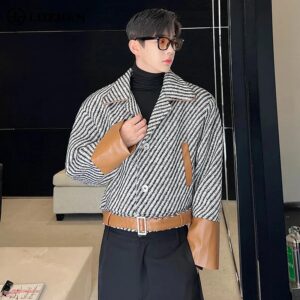 LUZHEN Kunstleer Patchwork Ontwerp Korte Jas Herenmode Nieuwe Streep Blazer Jas Straat Koreaanse Licht Luxe Kleding LZ6860 - AliExpress 200000343