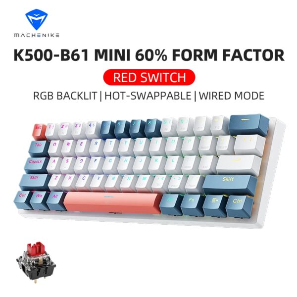Machenike K500-B61 Mini mechanisch toetsenbord 60% vormfactor 61 toetsen Gamingtoetsenbord Bedraad Volledige sleutel Hot-swappable RGB-achtergrondverlichting - AliExpress 7