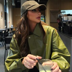 Olijfgroen leren jas jas silhouet Vintage High Street Trend rits revers korte overjas losse casual top uitloper herfst - AliExpress 200000343