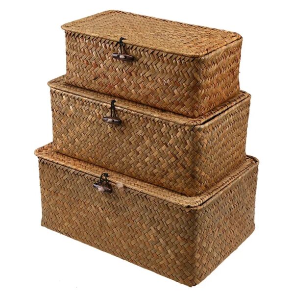 Opbergdoos Handgemaakt Zeegras Geweven Zeewier Afwerking Mand Met Deksel Diverse Bad Cosmetische Handdoek Container - AliExpress 15