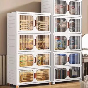 Opvouwbare Opbergkast Grote Capaciteit Garderobekast Beweegbare Installatie-Vrije Opbergdoos Organizer Bak Met Wielen - AliExpress 1503