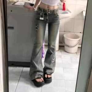 Retro blauwe skinny jeans met hoge taille voor dames 2023 lente nieuwe slim fit afslankende strik ontwerp gevoel bell-bottom broek - AliExpress 200000345