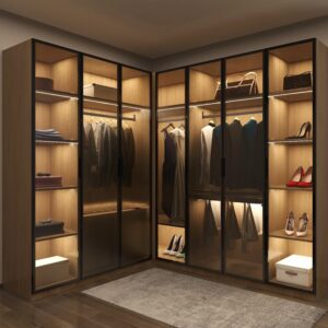 Slaapkamer inloopkast Vorm houten kledingkast voor open garderobe met LED-licht - AliExpress 1503