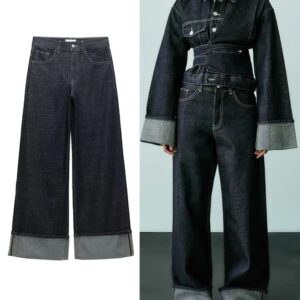 TRAF vrouwen nieuwe hoog getailleerde jeans Slim hoog getailleerde slepende broek Rolled leg loose jeans mode casual wijde pijp jeans - AliExpress 200000345
