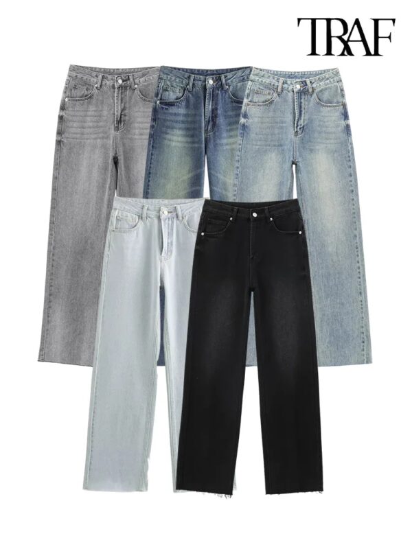 TRAF Women's High Waisted Vintage Jeans Fashion Washed Effect Casual Wide Leg Denim Trousers 2025 New Street Style Trousers - AliExpress 200000345