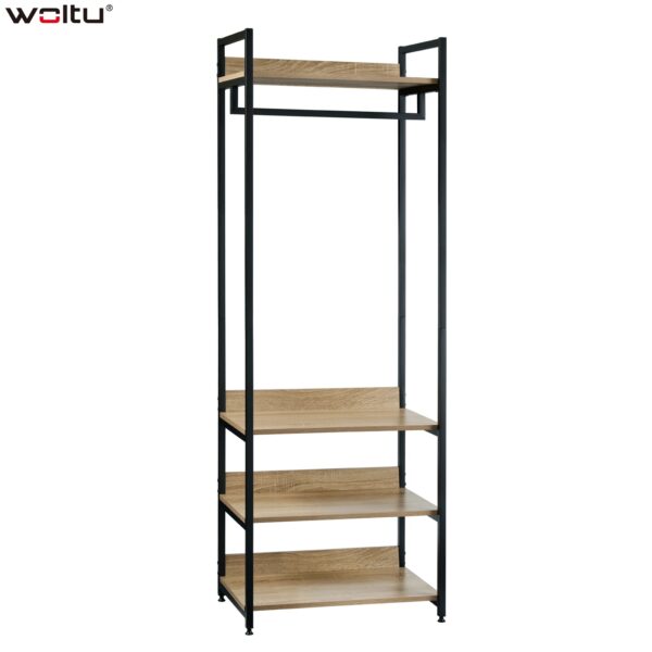 WOLTU Garderobe Kledingrek met 3 Planken Licht Eiken Zwart/Wit Kapstok Kast Schoenenrek Hanger Hangende Kleding Slaapkamer - AliExpress 1503