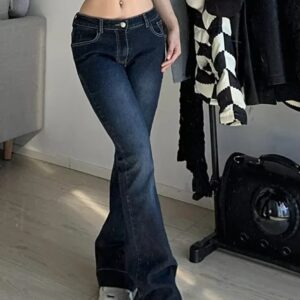 Y2K High Street laagbouw jeans blauwe damesbroek Bootcut zakken jeans streetwear lage taille jeans wijde pijpen broek - AliExpress 200000345
