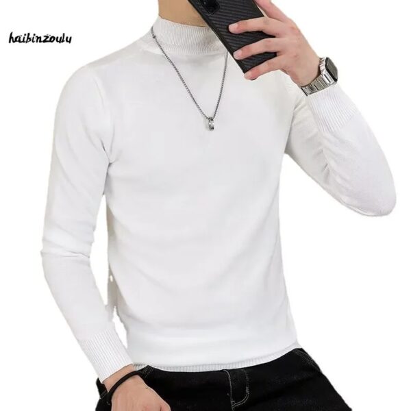 Zwart-witte gebreide herensweater met halve col en lange mouwen - AliExpress 200000343