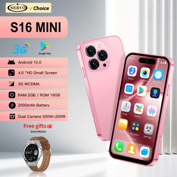 Gift SmartWatch SERVO S16 Mini Smartphone 3G WCDMA Android 10-systeem Dual SIM Stand-by WIFI Bluetooth 4.0