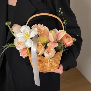 Handgeweven rotan bloemenmand met handvat Bowkont Decor Mand Cadeau Boeket Opbergdoos Manden Kamerornament Fotografie Props - AliExpress 15