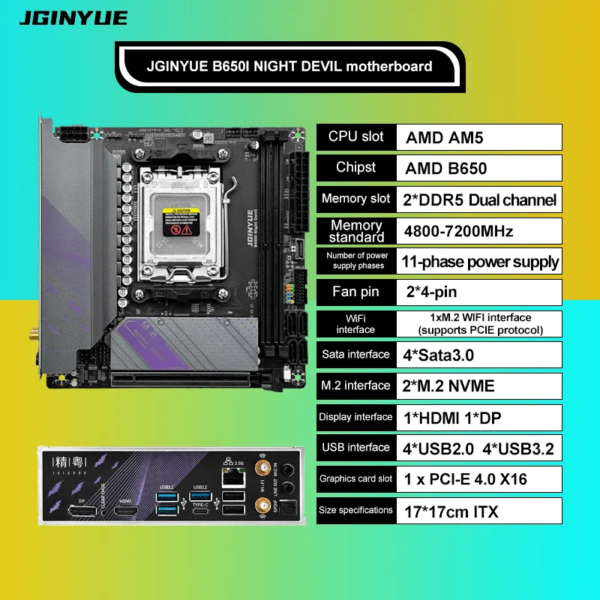 JGINYUE AM5 Moederbord ondersteunt AMD Ryzen 7000-serie CPU-processors DDR5 dual channel Geheugen RAM ITX B650i Night Devil - AliExpress 7