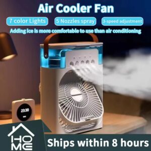 Kantoorventilator Huishoudelijke luchtbevochtiger Draagbare ventilator Airconditioner USB Elektrische ventilator LED-nachtlampje Watermist Plezier Drie modellen - AliExpress 6