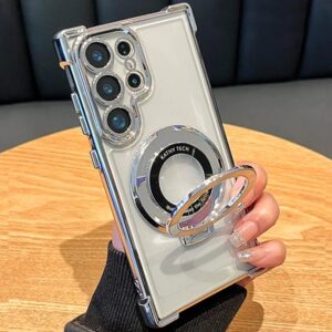 Luxe Magnetische Plating Stand Shockproof Clear Case Voor Samsung Galaxy S25 S24 Ultra S23 S22 S21 Plus Note20 Acryl achterkant - AliExpress 202192403