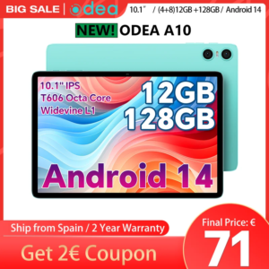 【New@odea A10 Android 14 Tablet, 10.1 Inch Ips, (4Gb 8Gb) 12Gb Ram, 128Gb Rom, 8 Core, Unisoc T606, 1280X800, Mali-G57, 6000Mah, 5mp + 2mp, Ondersteuning Tf Tot 1Tb, Type C,...
