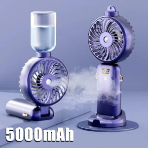Opvouwbare Luchtkoelventilator Spray Functie 5W 5000Mah Slimme Tafelventilator Usb Opladen Afneembare Lanyard 5-Speed Mute Voor Zomer Reizen - AliExpress 6