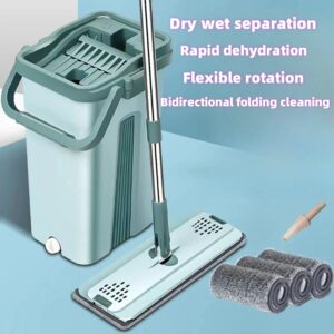 Platte knijpmop met emmer Handvrij wringen Vloerreinigingsmop Microvezelmoppads Nat of droog gebruik op hardhoutlaminaat - AliExpress 15