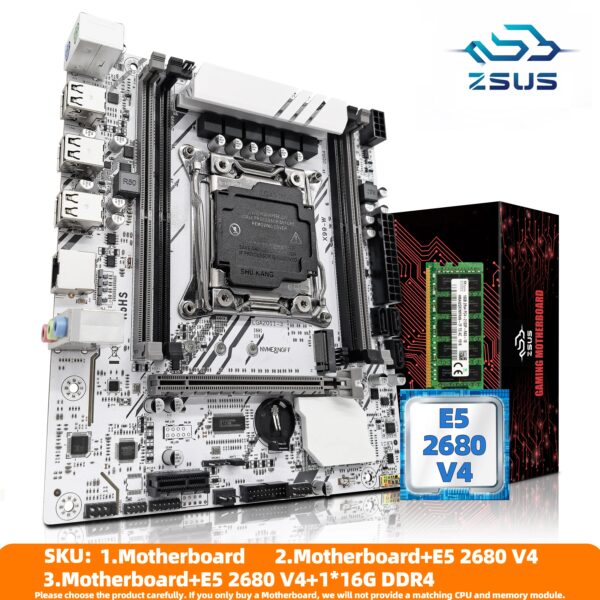 ZSUS X99-W Moederbord Set Kit Met LGA2011-3 Xeon E5 2680V4 CPU DDR4 16GB (1*16GB) 2133MHZ RAM Geheugen NVME M.2 SATA - AliExpress 7