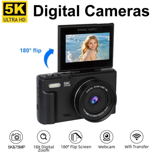 Digitale Fotografie Camera WIFI 5K 18X Digitale Zoom Vintage Vlog Videorecorder YouTube 5MP 180 ° Flip-scherm Selfile met flitser - AliExpress 44