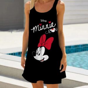 Disney Minnie Mickey Mouse Vrouwen Jurken 3d Dye Print Mode Mouwloze Zomer Halter Casual Sexy Jurk Losse Kawaii Jurk - AliExpress 200000345