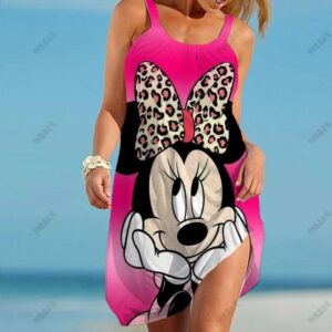 Disney Minnie Mickey Vrouwen Mode Mouwloze Boho Strand Jurken Dame O-hals Feestjurk Vrouwen Vintage Print Losse A-Lijn Jurk - AliExpress 200000345