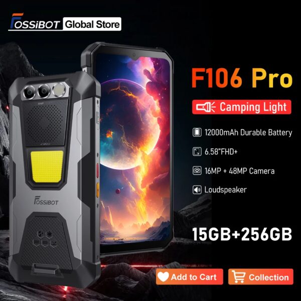 FOSSiBOT F106 PRO Robuuste machine met 3W campinglamp 15GB + 256GB Android 14 6,58