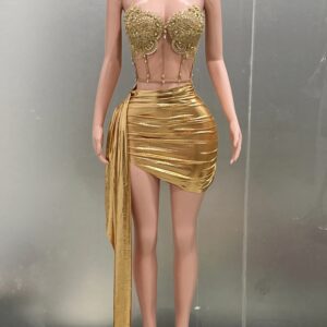 Goudkleur Vrouwen Sexy 2 Stuks Strapless Bodycon Mini Jurk Bar Zangeres Nachtclub Feest Vieren Verjaardagsjurk Groothandel - AliExpress 200000345