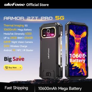 Ulefone Armor 27T Pro 5G Robuuste telefoon 10600mAh Android 14 Smartphone 50MP + 64MP Nachtcamera 6.78