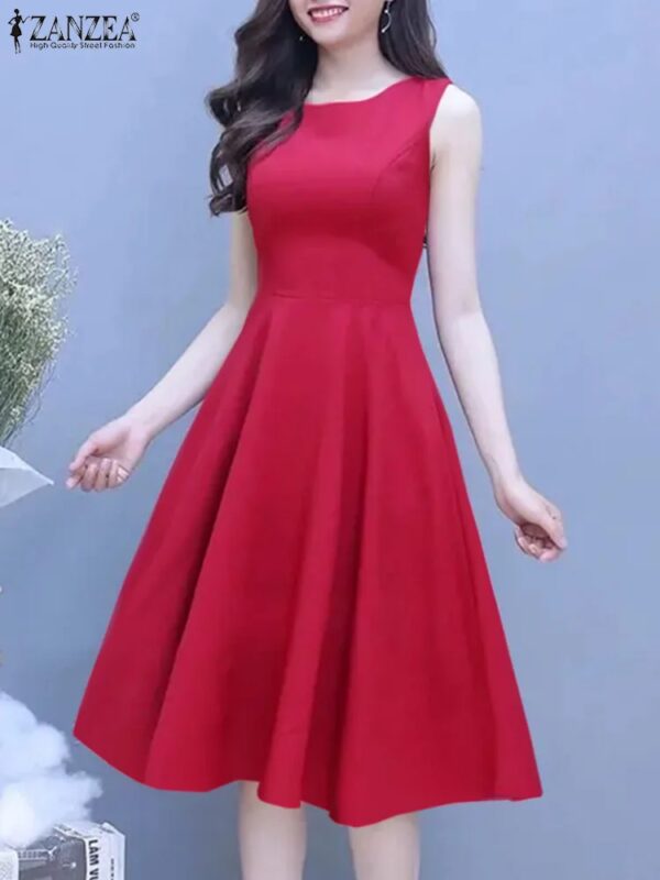ZANZEA Vintage A-lijn Party Gewaad Vrouwen Mouwloze Basic Jurk 2024 Zomer Solid Tank Vestidos Elegant Verzamel Taille Midi Jurken - AliExpress 200000345